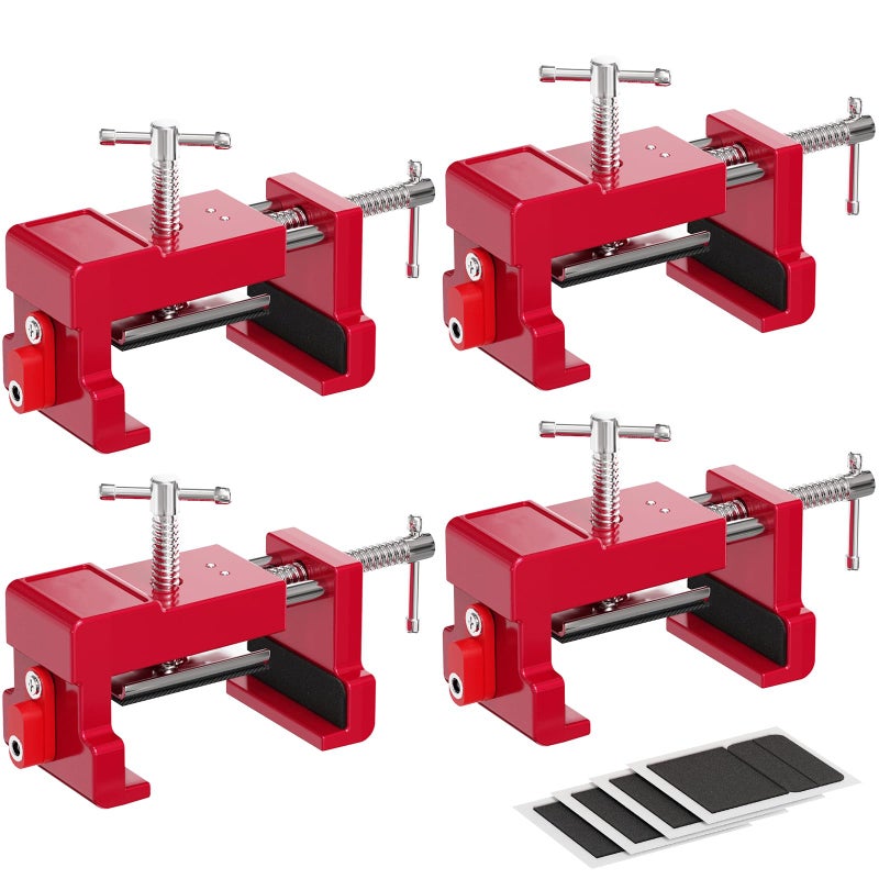 Sebupar Cabinet Clamps, Cabinet Installation Clamps Cabinetry Clamps Cabinet Face Frame Clamps Cabinet Tools with Two Side Screws and Alignment Plate, 4 Pack (Red-4 Pack) - Image 1